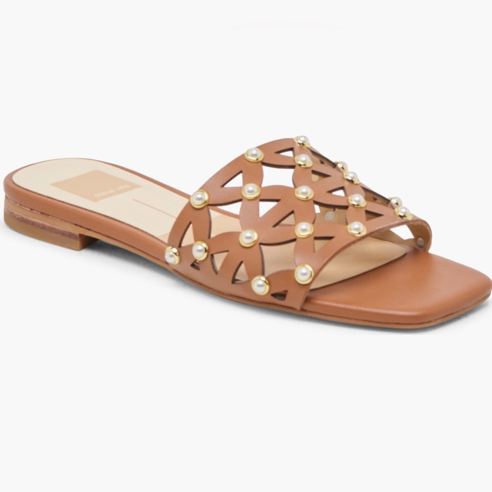 Dolce Vita Berrit Studded Saddle Slide Sandals Size 10 NWT Chic Leather Slides